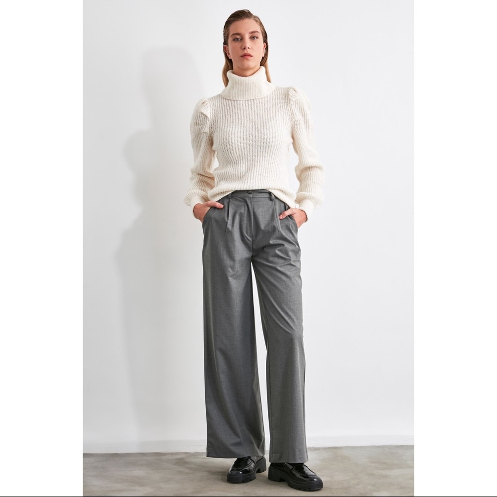 2021 Trend Pleated Taper Gray Wide Leg Pants